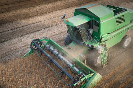 Harvesting of soybean field with combineの写真素材