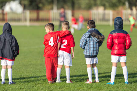 Kids soccer as a substitutionの写真素材