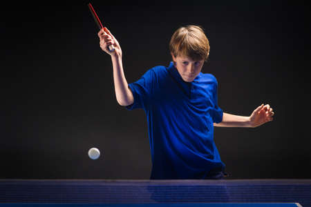  table tennis player in actionの写真素材