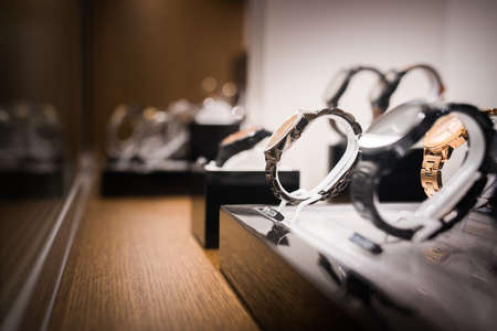 Wrist Watches in a luxury storeの写真素材