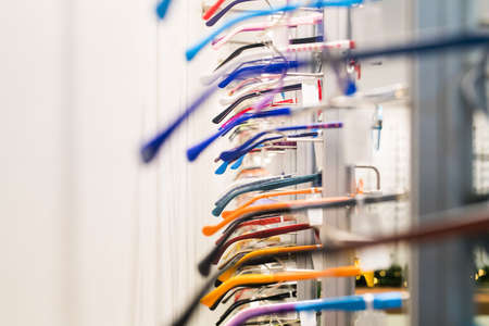 Row of luxury eyeglass at an opticians storeの写真素材
