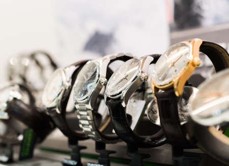 Expensive watches in a luxury storeの写真素材