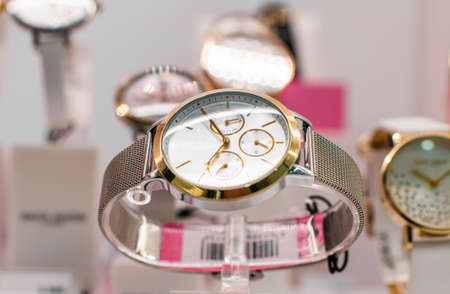  Expensive watch is displayed for sale in luxury shop.の写真素材