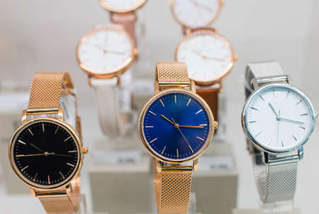 Expensive watch is displayed for sale in luxury shop.の写真素材