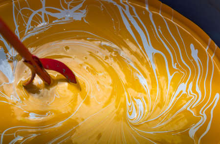 Paint stirring tool for mixing different color paint together. Mixing paddle, attachment for standard drills.の写真素材