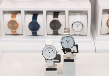 Luxury  watches on display in store window, shallow depth of field.の写真素材