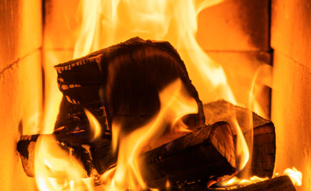 Fire in stove in villageの写真素材