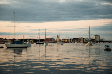 Umag seafront at sunset, Croatiaの写真素材