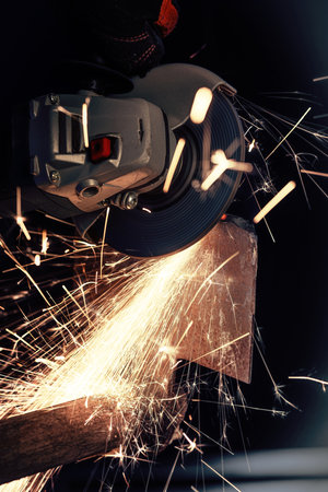Working grinder with sparks and flame.Close upの写真素材