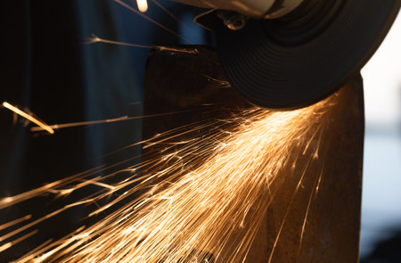 Working grinder with sparks and flame.Close upの写真素材