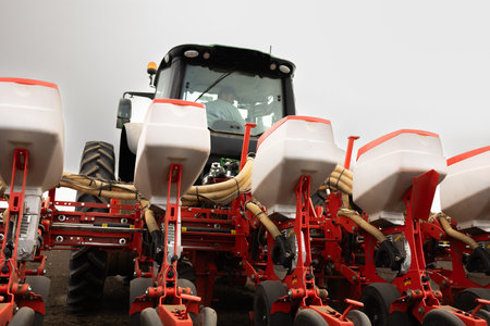 Agricultural machinery - Tractor and seeder for sowing corn