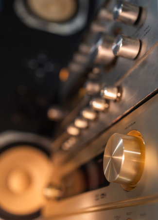 Vintage Hi-Fi Electronics. Brushed metal vintage electronic amplifierの写真素材