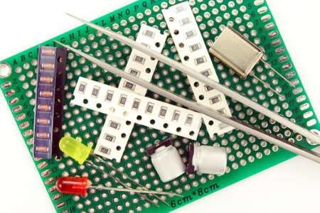 Electronic components on a white background