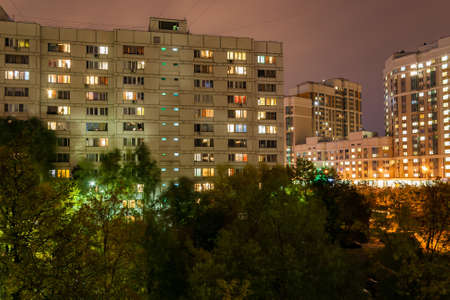 Night landscape of city quarter from a windowの写真素材
