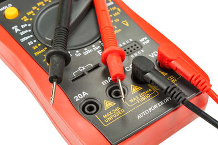 Digital multimeter with probes isolated on a white backgroundの写真素材