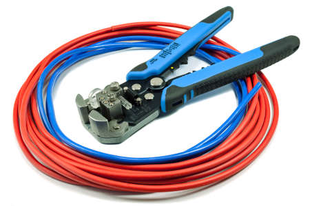 Cable stripper with power wires on white background