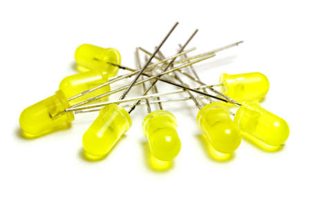 Yellow LED diodes on a white background