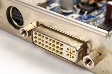 Digital DVI port to connect the LCD monitor to the graphics card closeupの写真素材