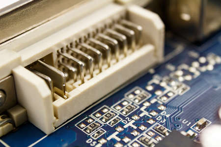 Fragment of the port to connect LCD monitor and circuit board closeupの写真素材