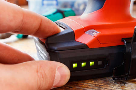 Check the battery level of the screwdriverの写真素材