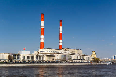 View of the Berezhkovskaya Embankment from the side of Novodevichya Embankment in Moscowの写真素材