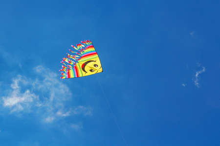 Flying kite on a blue sky background