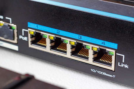 Switch ports with PoE function closeup