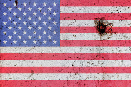 American flag painted on a concrete wallの写真素材