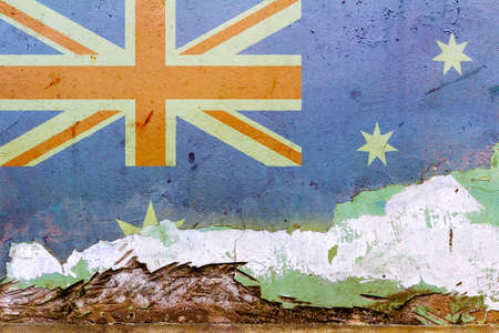 Australian flag painted on a concrete wall. Flag of Australia. Textured abstract backgroundの写真素材