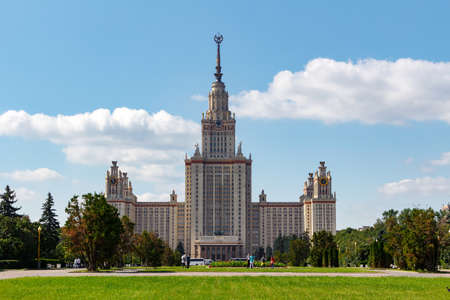 Lomonosov Moscow State University (MSU). View of the main building on Sparrow Hillsの写真素材