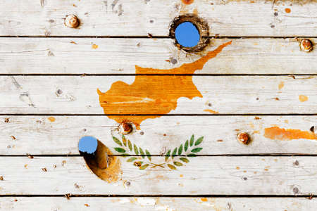 Cyprus flag painted on old weathered boardsの写真素材