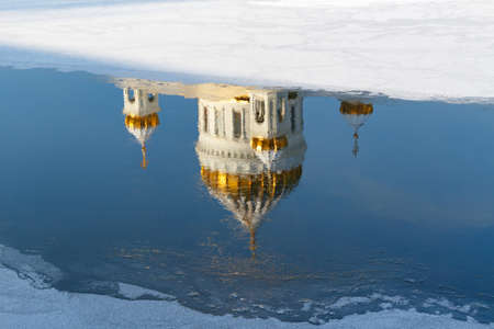 Moscow, Russia - February 01, 2018: Reflection of Cathedral of Christ the Saviour in Moskva river at sunny winter morningのeditorial素材