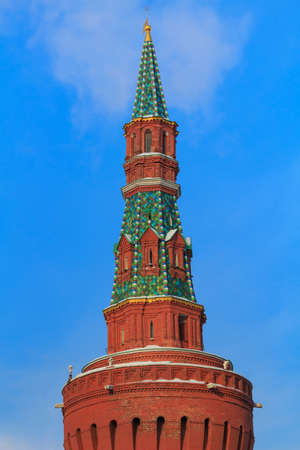 Moskvoretskaya tower of the Moscow Kremlin against the blue skyの写真素材