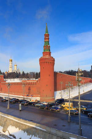 Moscow, Russia - February 14, 2018: Moskvoretskaya tower of the Moscow Kremlin in sunny winer morningのeditorial素材