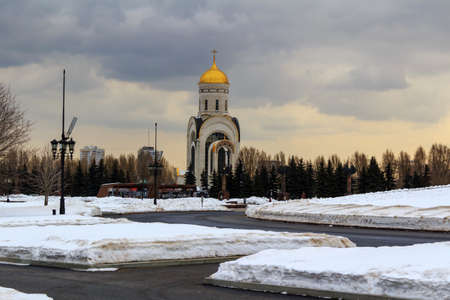 Moscow, Russia - March 22, 2018: Snow-covered church of St. Great Martyr George the Victorious on Poklonnaya Hillのeditorial素材