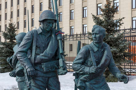 Moscow, Russia - March 25, 2018: Monument to the heroes of the film "They Fought for Their Country" near the building of the Ministry of defence of the Russian Federationのeditorial素材