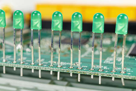Group of LED diodes mounted in a row on a printed circuit board