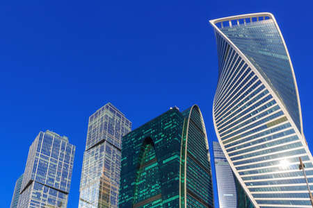 Moscow, Russia - April 14, 2018: Skyscrapers of international business center Moscow city on a blue sky backgroundのeditorial素材