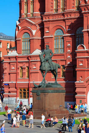 Moscow, Russia - May 27, 2018: Monument to Marshal Zhukov on the background of State Historical Museumのeditorial素材