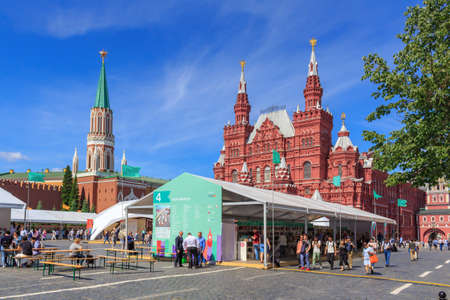 Moscow, Russia - June 3, 2018: Book festival Red square 2018. Open russian book fair on Red square in Moscowのeditorial素材
