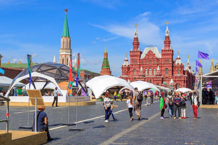 Moscow, Russia - June 3, 2018: Book festival Red square 2018. Open russian book fair on Red square in Moscowのeditorial素材