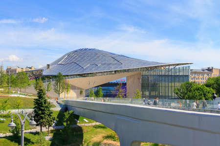 Moscow, Russia - June 03, 2018: View on Floating bridge and Small amphitheatre in Zaryadye Park on a sunny summer morningのeditorial素材