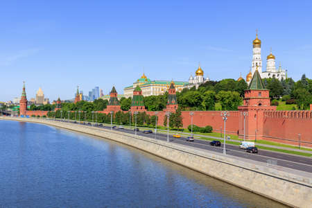 Moscow, Russia - June 03, 2018: View of Moskva river on a Moscow Kremlin background against blue skyのeditorial素材