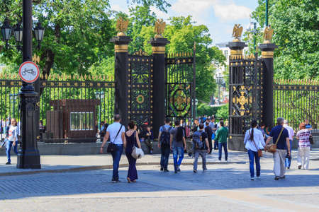 Moscow, Russia - June 03, 2018: Entrance to the Alexandrovsky Garden of Moscow Kremlin in sunny summer morningのeditorial素材