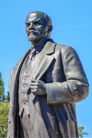 Moscow, Russia - August 01, 2018: Monument to Vladimir Lenin closeup against blue sky on Exhibition of Achievements of National Economy (VDNH) in Moscow on a sunny summer morningのeditorial素材
