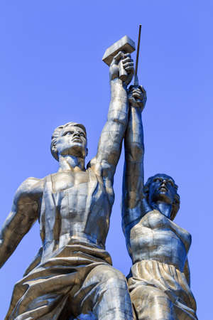 Moscow, Russia - August 01, 2018: Monument Worker and collective farm girl on VDNH in Moscow against blue sky on a sunny summer morningのeditorial素材