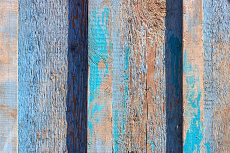 Blue painted vintage weathered wooden planks closeup. Abstract wooden backgroundの写真素材