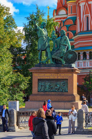 Moscow, Russia - September 30, 2018: Monument to Minin and Pozharsky on Red square near Moscow...
