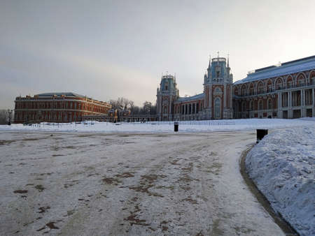 Moscow, Russia - December 17, 2018: Grand palace in Tsaritsyno park in Moscow at sunny winter dayのeditorial素材