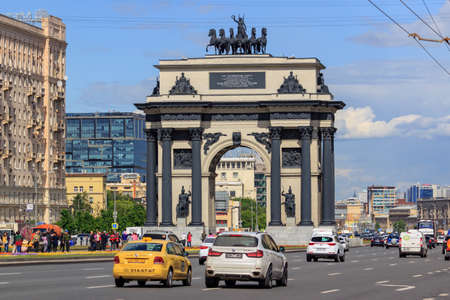 Moscow, Russia - June 09, 2018: View of Triumphal Arch on Kutuzovsky Avenue in Moscow at sunny summer dayのeditorial素材